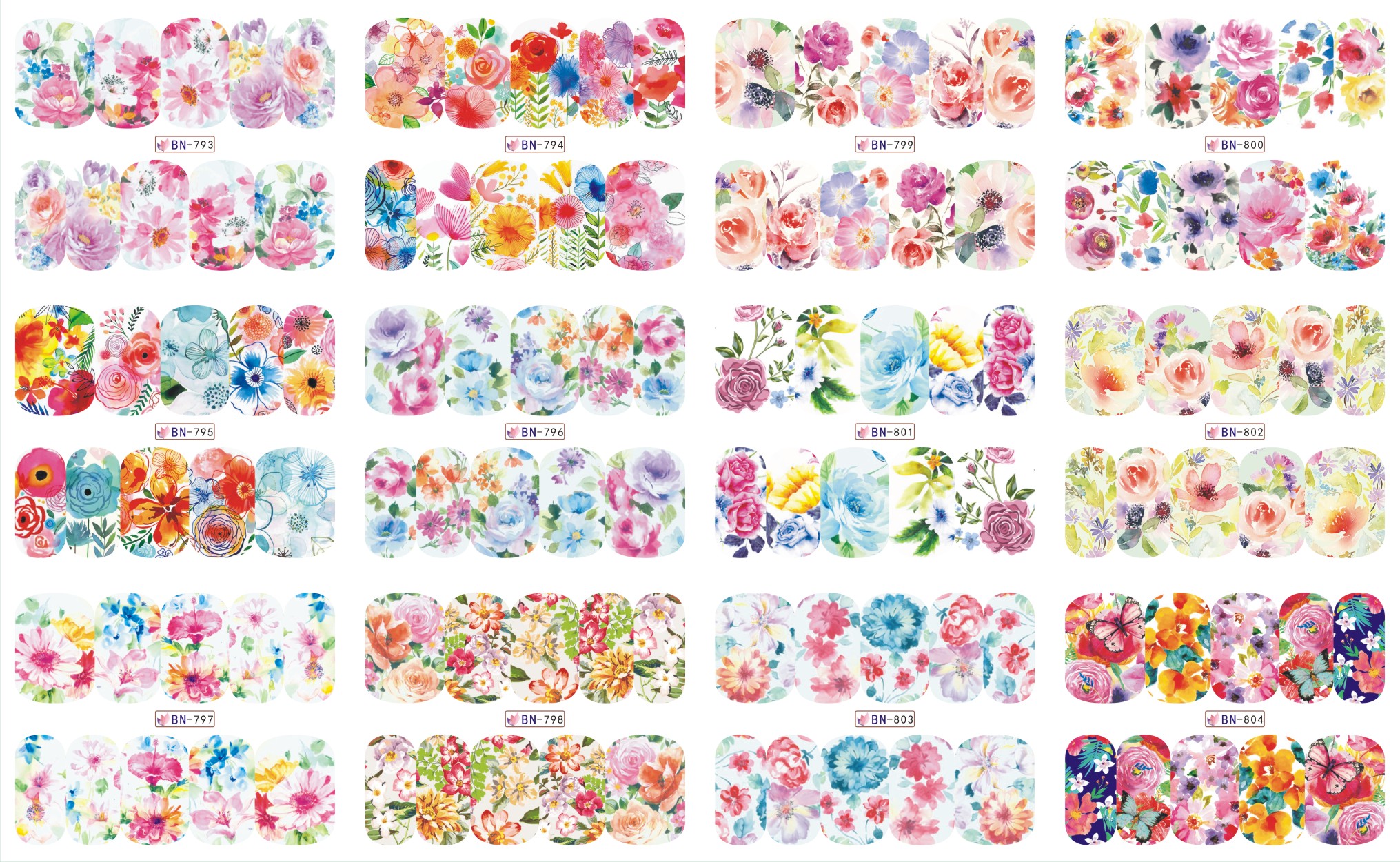 new fashion watertransfer watercolor flower nail art sticker nail decals for women