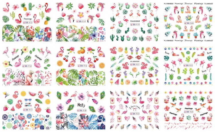 water decal nail sticker flamingo design pattern