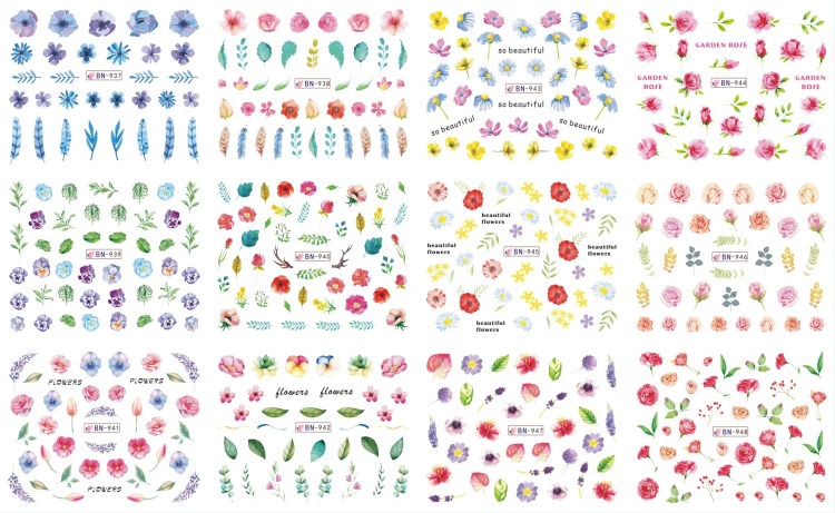 water sticker nail art daisy sakura lavender floral dry flower decal transfer tattoo charm tips