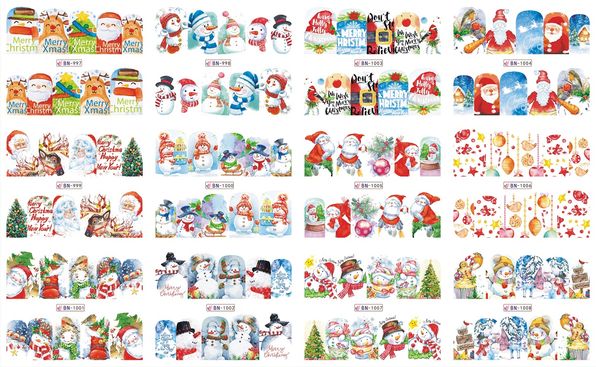 new merry christmas colorful water transfer sticker and nail art