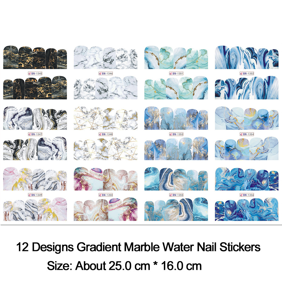 12pcs gradient marble nail stickers for water transfer decals