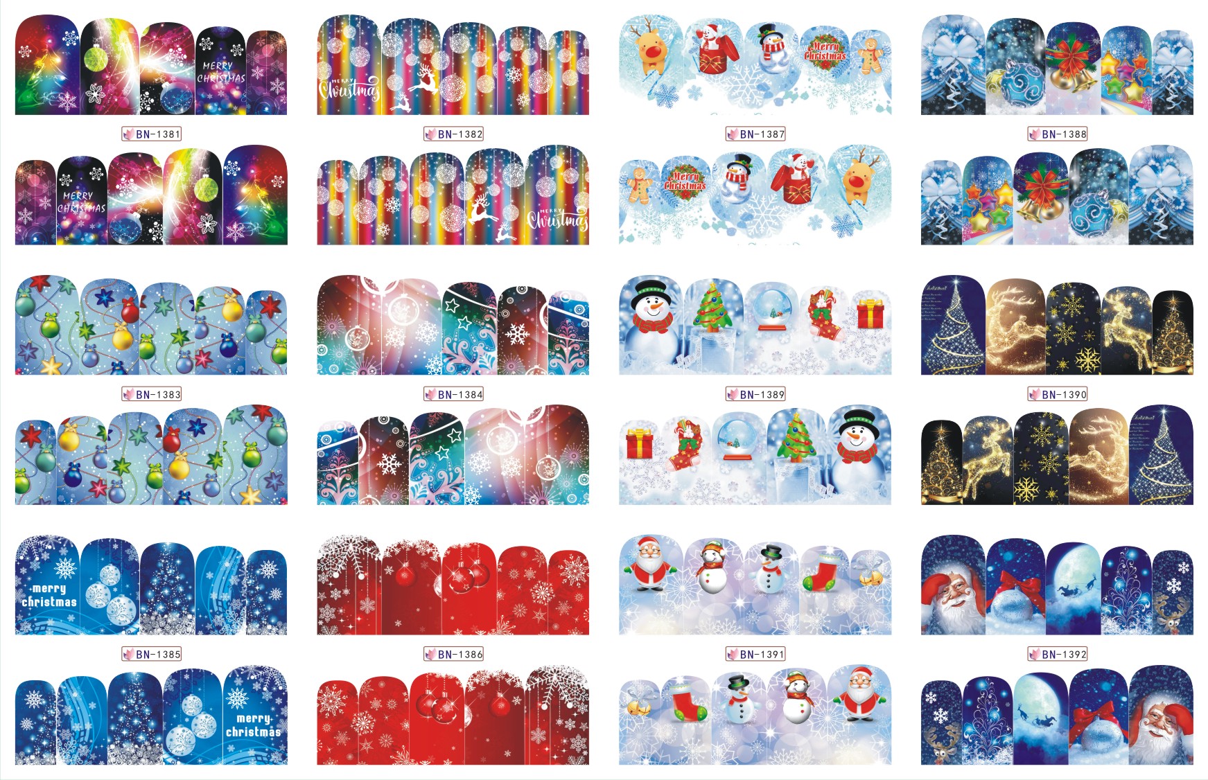 12 design christmas style winter snowflake full wraps nail art water transfer stickers