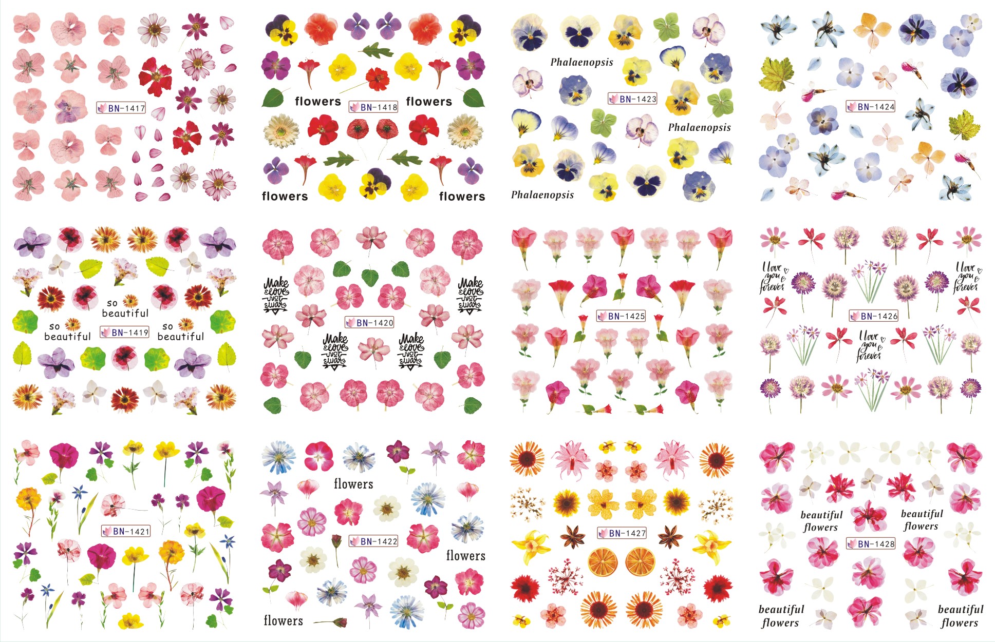 12 styles floral nail stickers nail decals bloosm flowe designs water transfer wrap manicure