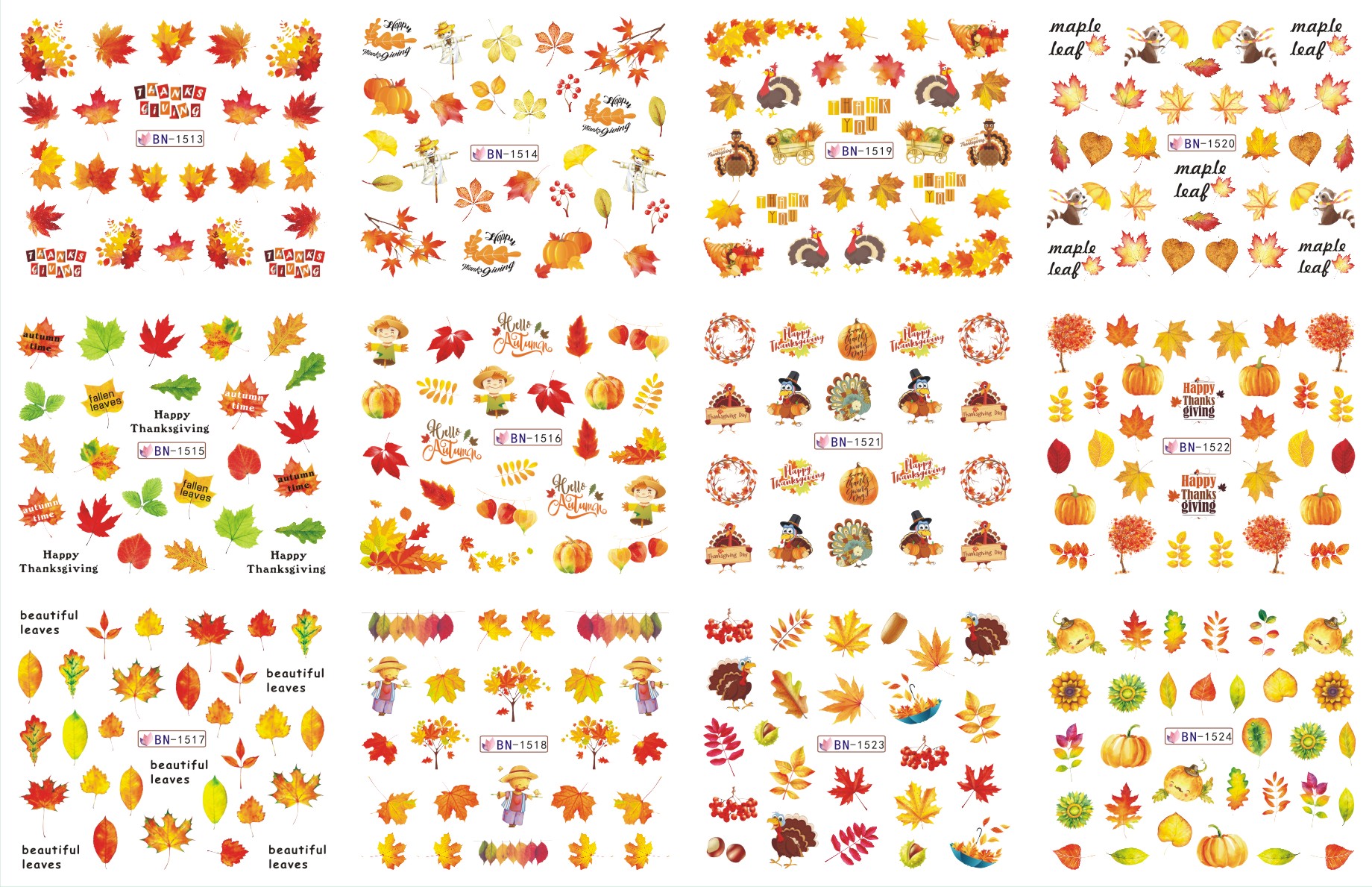 nail sticker golden autumn autumn maple leaves turkey pumpkin