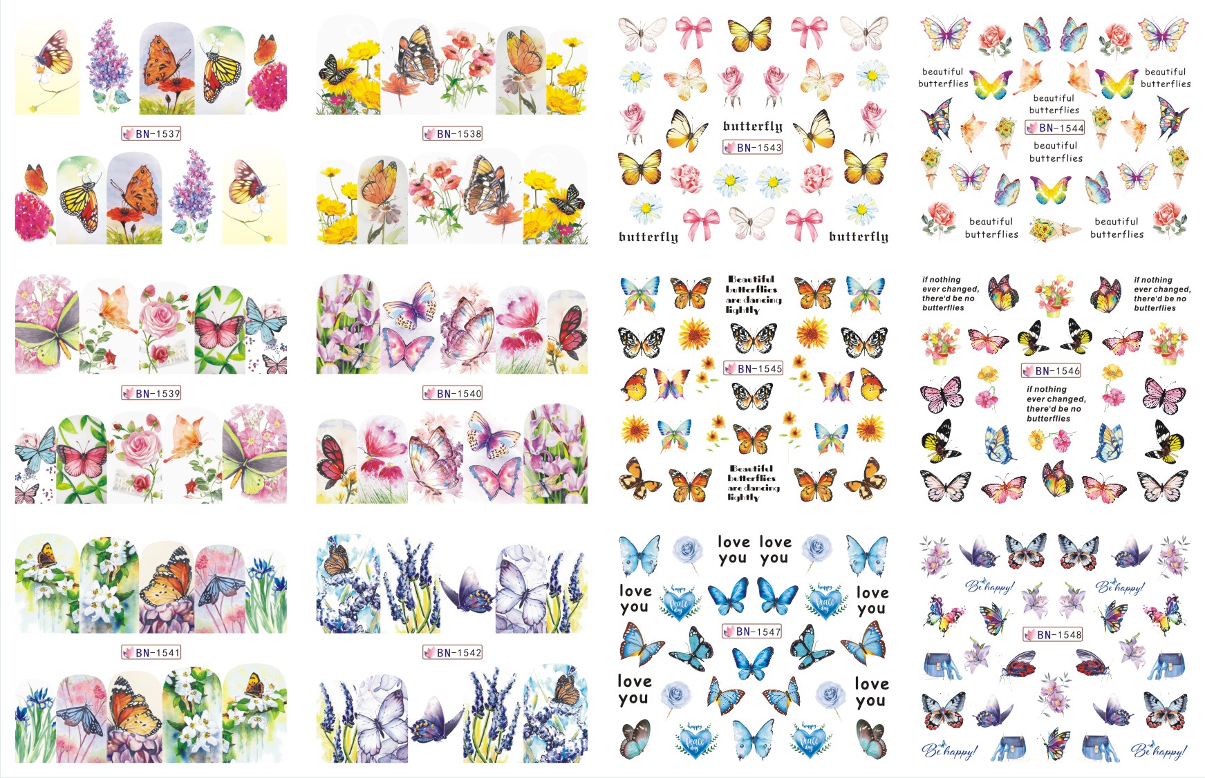 12pcs butterfly nail art stickers sliders flowers full cover nail water transfer decals tattoo