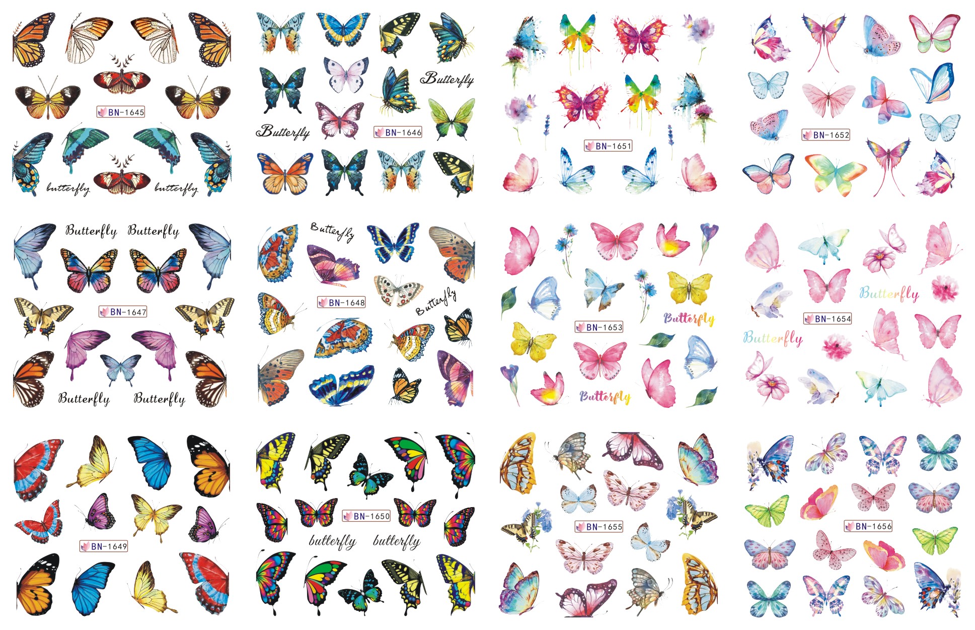 12pcs butterfly nail art stickers sliders flowers full cover nail water transfer decals tattoo