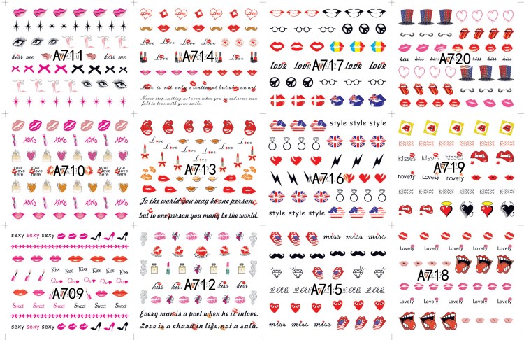 cute lip design water nail decals stickers for art nail,nail stickers & decals