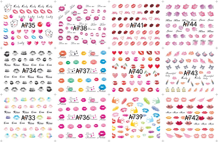 cute lip design water nail decals stickers for art nail,nail stickers & decals