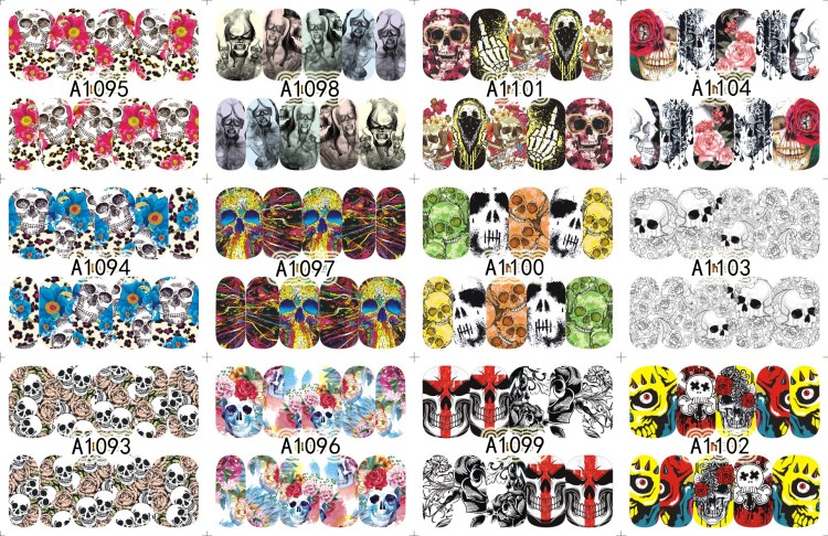 a series skull water nail art wholesale nail sticker for halloween