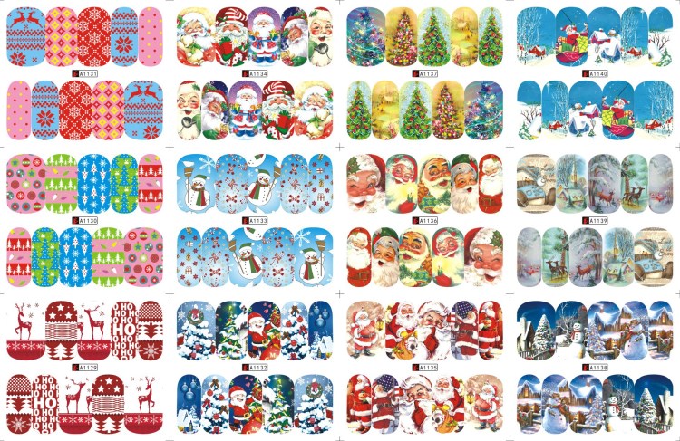 2017 new design happy merry snow flower christmas beauty water nail art sticker