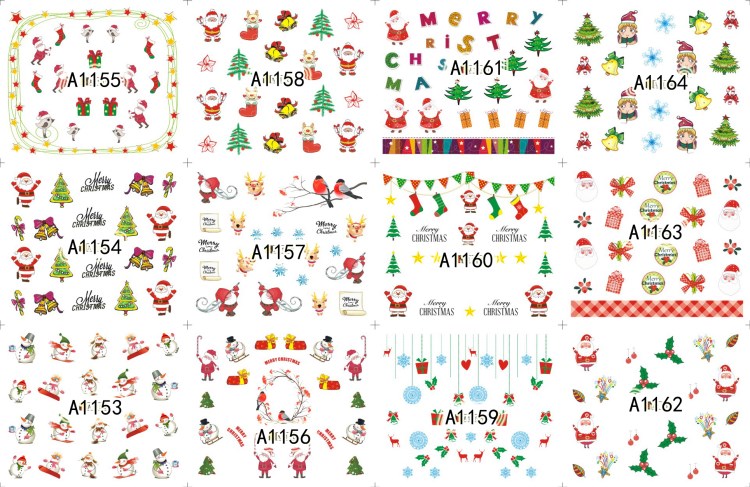 2017 new design happy merry snow flower christmas beauty water nail art sticker