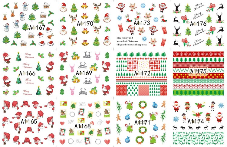 2017 new design happy merry snow flower christmas beauty water nail art sticker