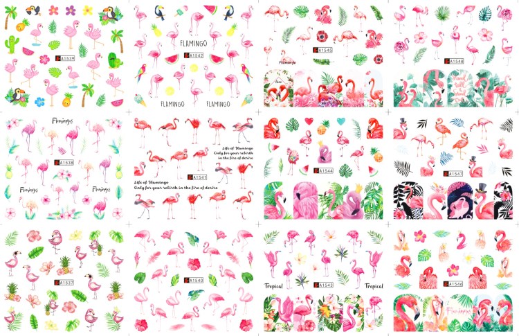 flamingo water decal nail art decoration wrap