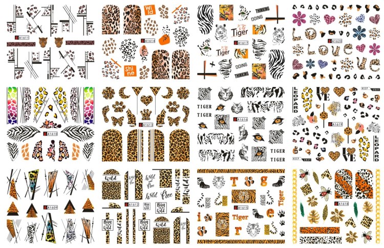 leopard print nail art water sticker for nail decorations