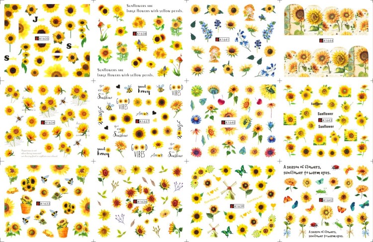 golden sunflower nail art water sticker for nail decorations