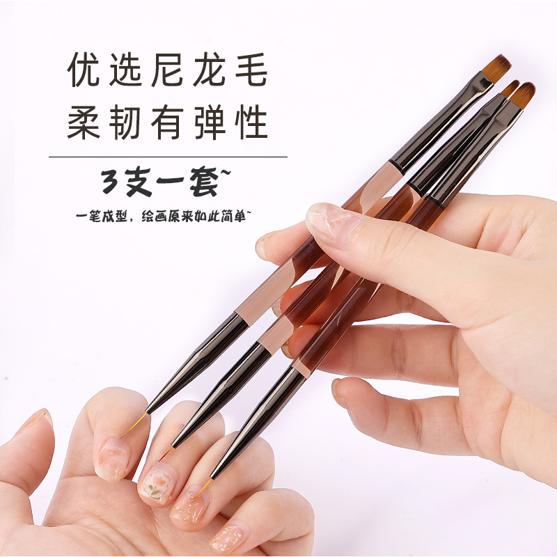 double-headed manicure pen brown transparent liner gel brush