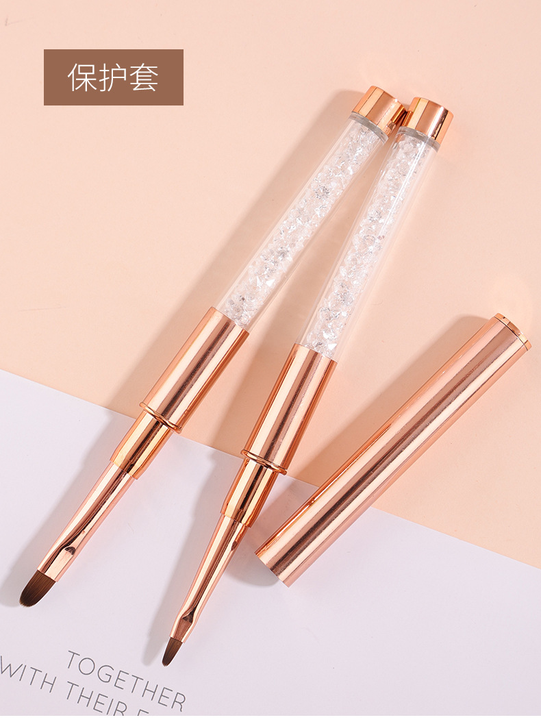 rose gold nail pen with diamonds crystal nail gel brush double point drill wax pen