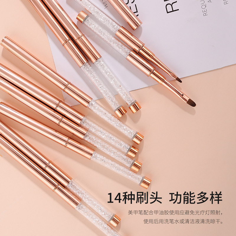 rose gold nail pen with diamonds crystal nail gel brush double point drill wax pen