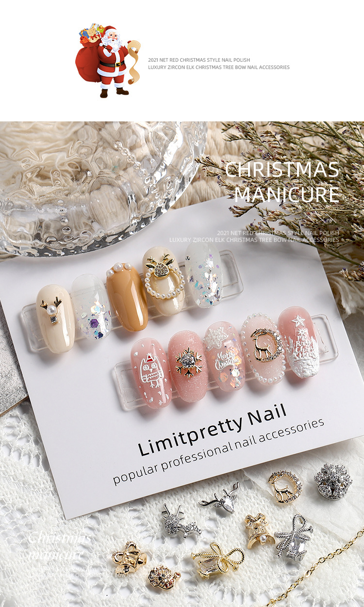 2022 new christmas nail art jewelry snowflake elk diamond senior luxury nail decoration