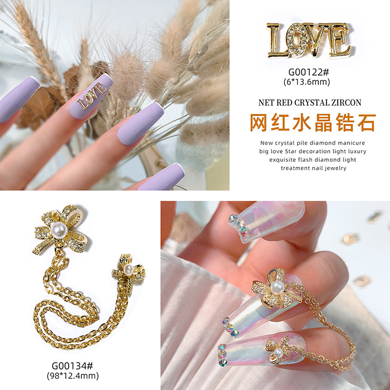 nail art light luxury bear starfish shell metal zircon temperament diamond chain jewelry