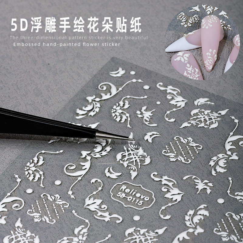 hot selling nail sticker wholesale embossed 5d white snowflake christmas diy nail sticker