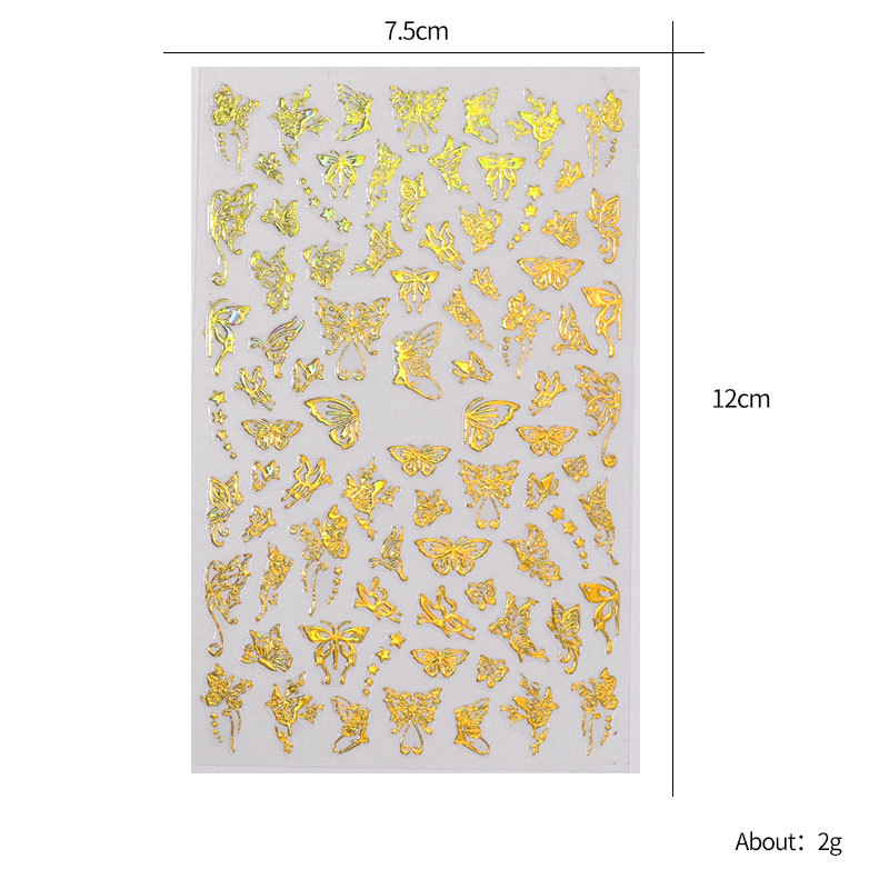 butterfly nail enhancement gold stamping laser butterfly nail sticker 3d nail sticker