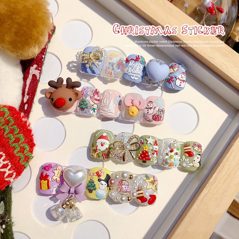 5d snowflake manicure sticker christmas snowman autumn and winter popular