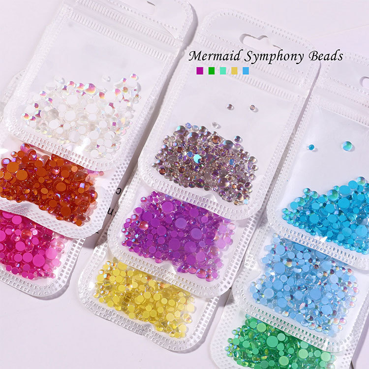 300pcs mixed size mermaid round glass crystal beads ab 3d nail art rhinestones