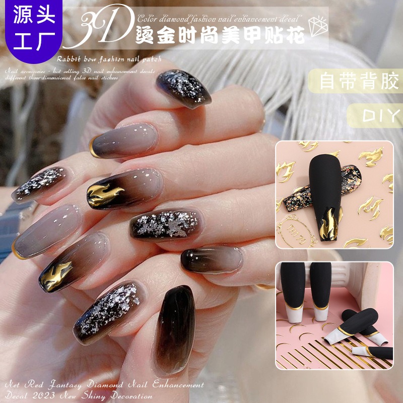 3d gilded nail stickers ins geometric pattern nail enhancement stickers