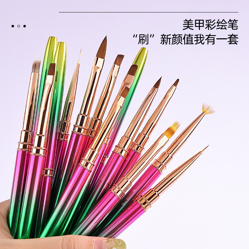 metal gradient rod nail brush set color painting pen gradient pen flower brush