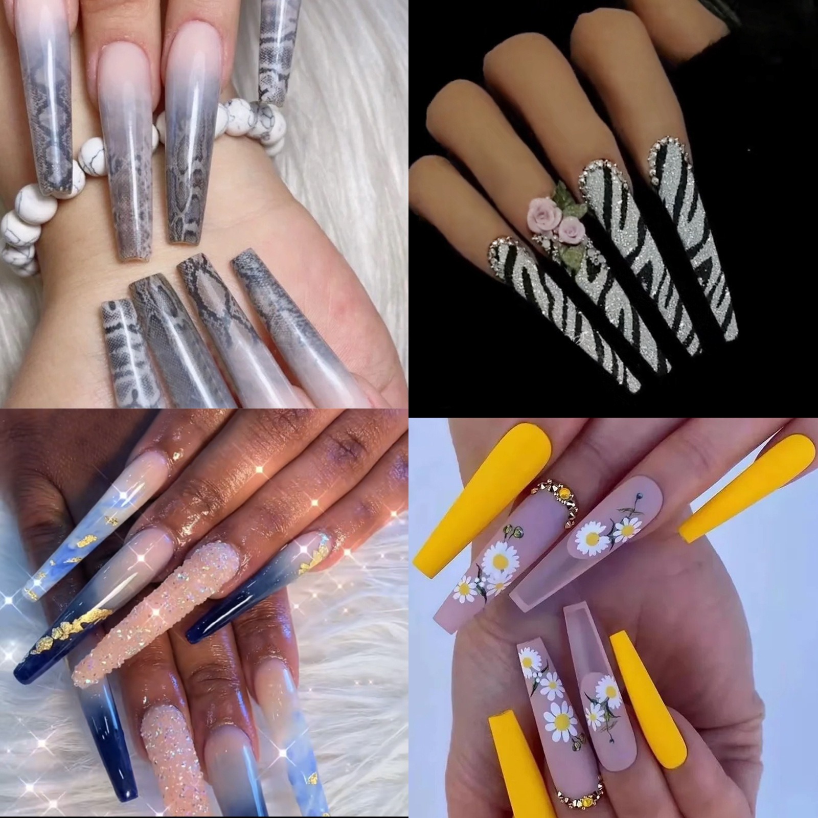 nail art  long ballet armor coffin transparent natural patch fake nails