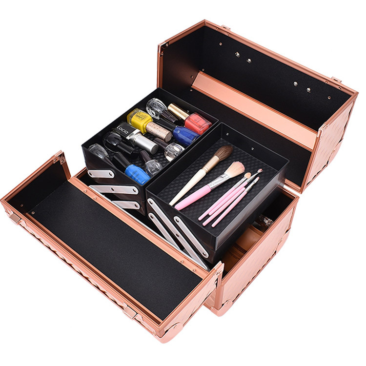 new rose gold large two-layer cosmetic case nail case tattoo case storage box