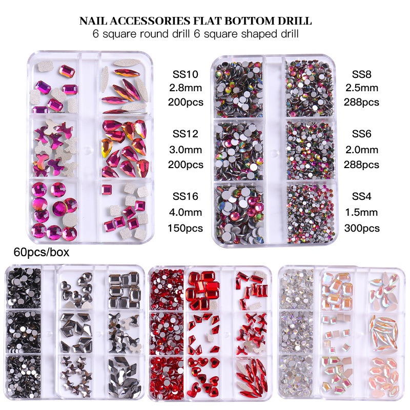 new 6 grid box butterfly nail shaped diamond set