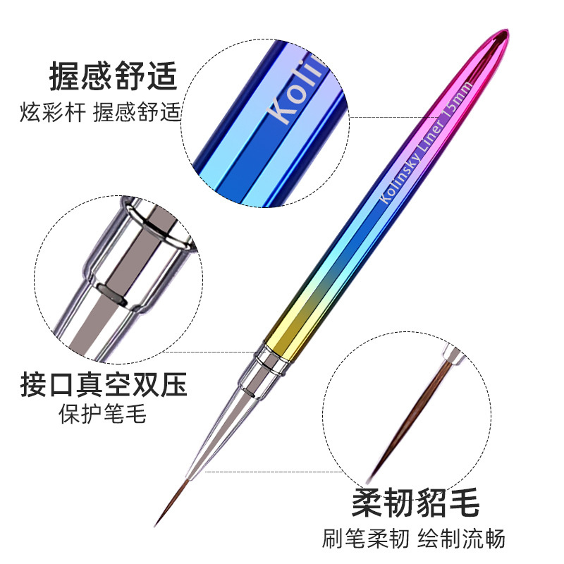 mink hair nail drawing pen metal rod hook line nail brush