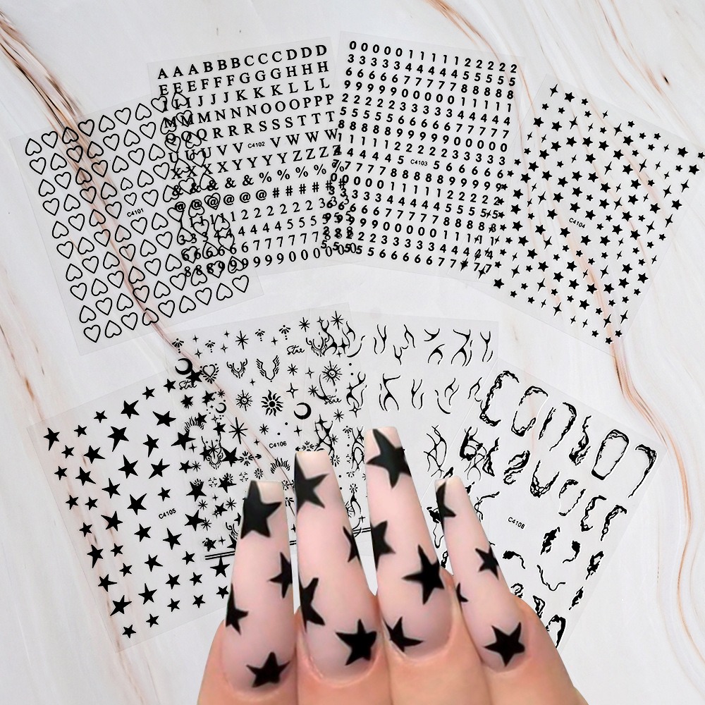 nail sticker laser mangxing heart number letter mixed 8-piece set