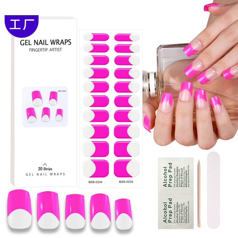 french solid color gel nail sticker semi curing uv gel nail sticker