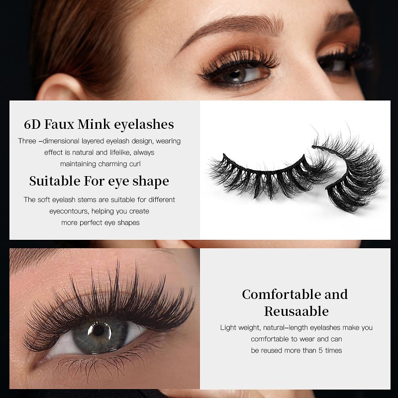 high imitation mink hair fake eyelashes in 2 pairs, thick and curly natural simulation eyelashes