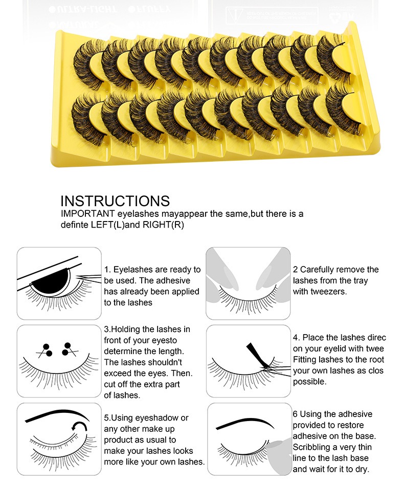 10 pairs of boxed fake eyelashes, naturally soft and dense eyelashes