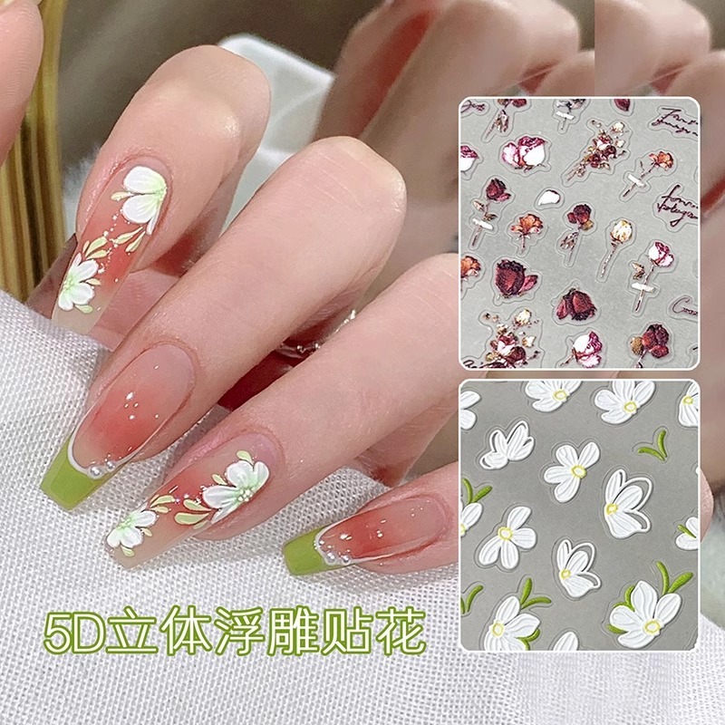 nail sticker 5d relief camellia 3d decal five petal flower patch