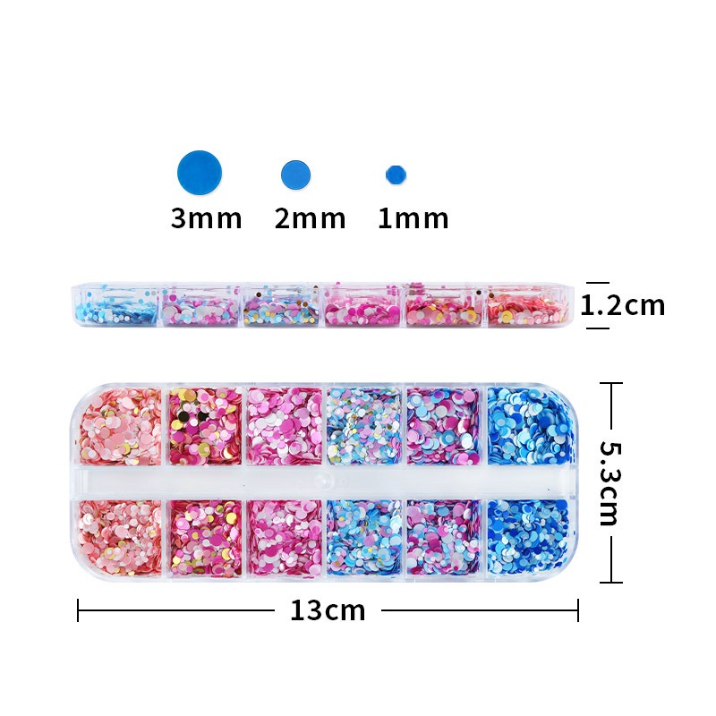 12 grid box mixed circular nail glitter polka dot circular nail decoration