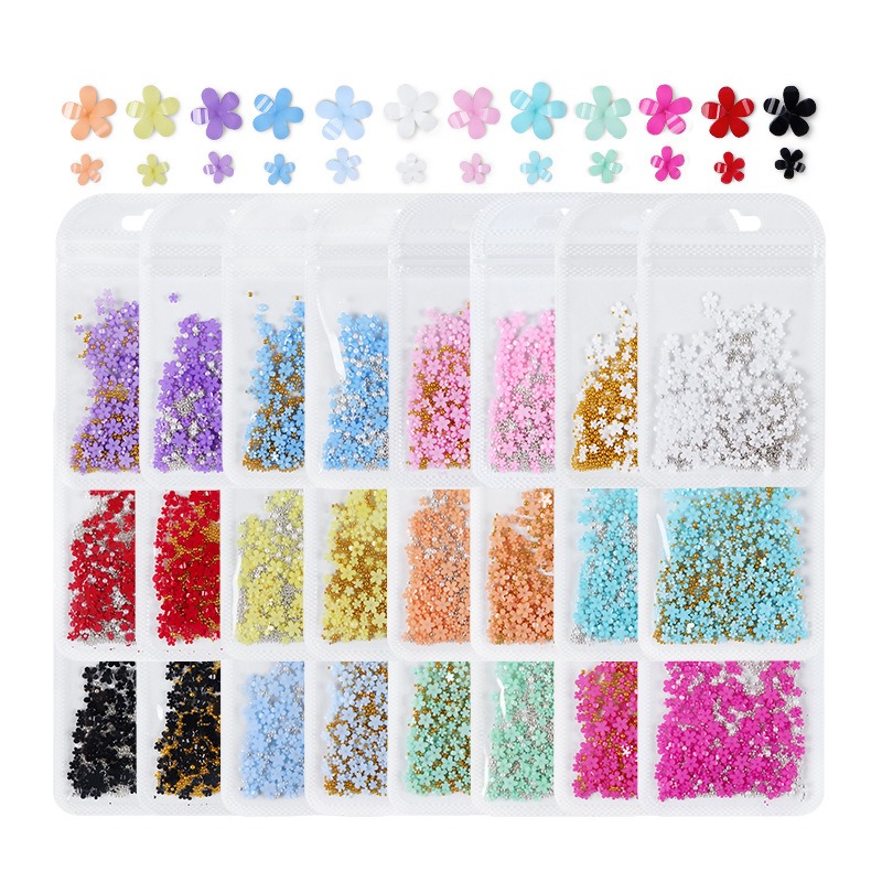 200pcs nail art five petal flower accessories with gold and silver beads r