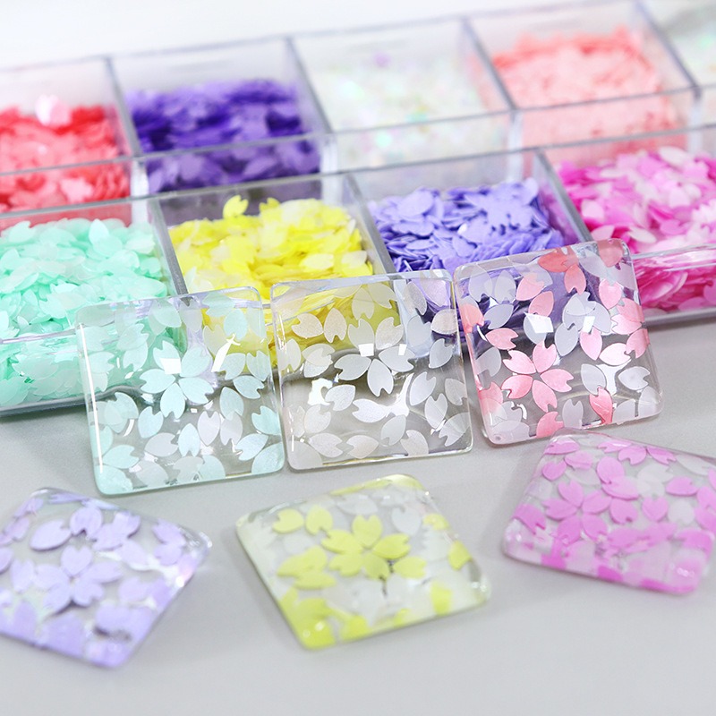 12 grid box petal nail art thin glitter light cherry blossom petal nail accessories