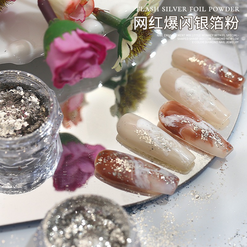 explosive milky way pink nail decoration ultra thin silver foil powder fragments