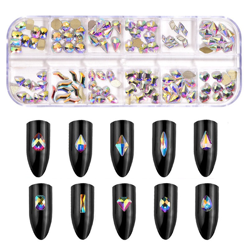 1 box mixed colorful rhinestone for nails 3d crystal stones for nail art decorations