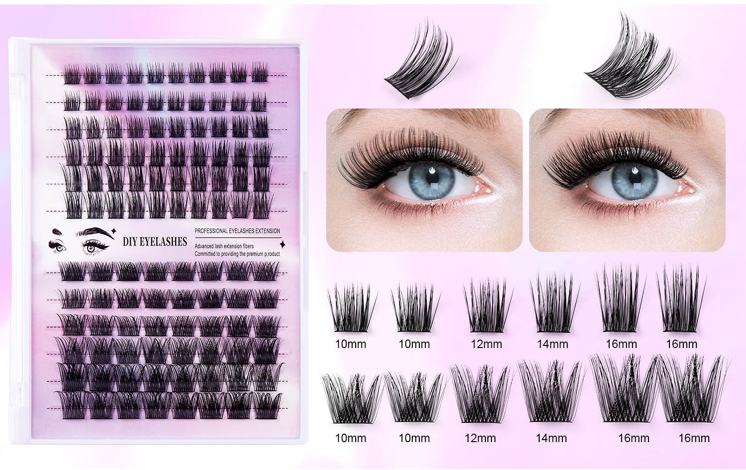 diy segmented false eyelashes with 12 rows of large capacity adhesive tweezers set