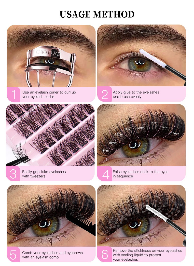 segmented false eyelash 10 rows mixed single cluster set makeup graft eyelash