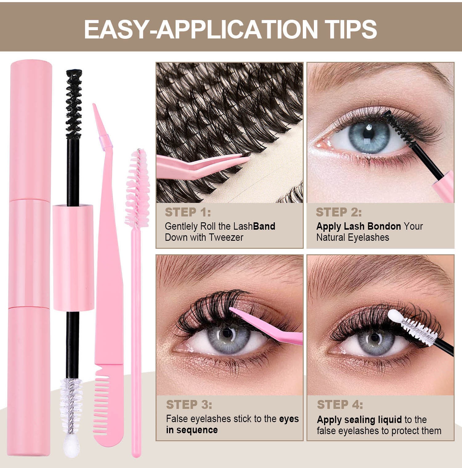 single cluster false eyelashes 240 clusters large capacity 8-16mm with adhesive tweezers