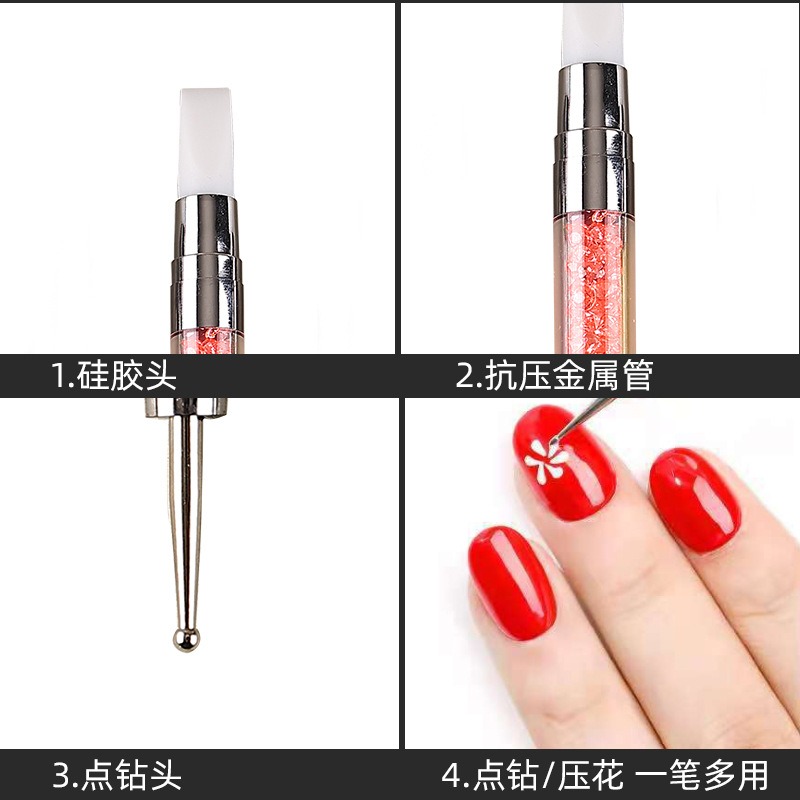 double headed nail art silicone dot drill pen, multi-color drill rod, silicone dispensing pen