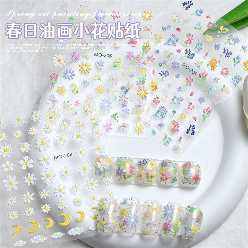 small flower nail stickers, daisy colored floral relief nail stickers