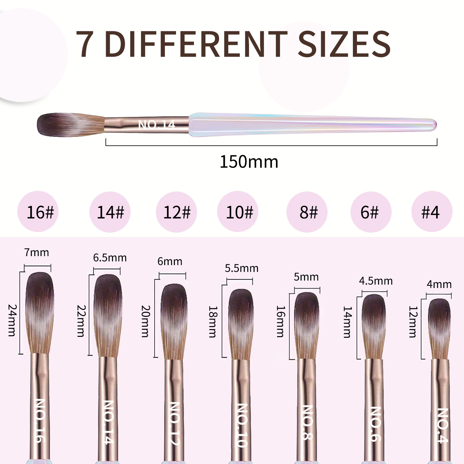 aurora transparent white nail art  brush 7-piece set,